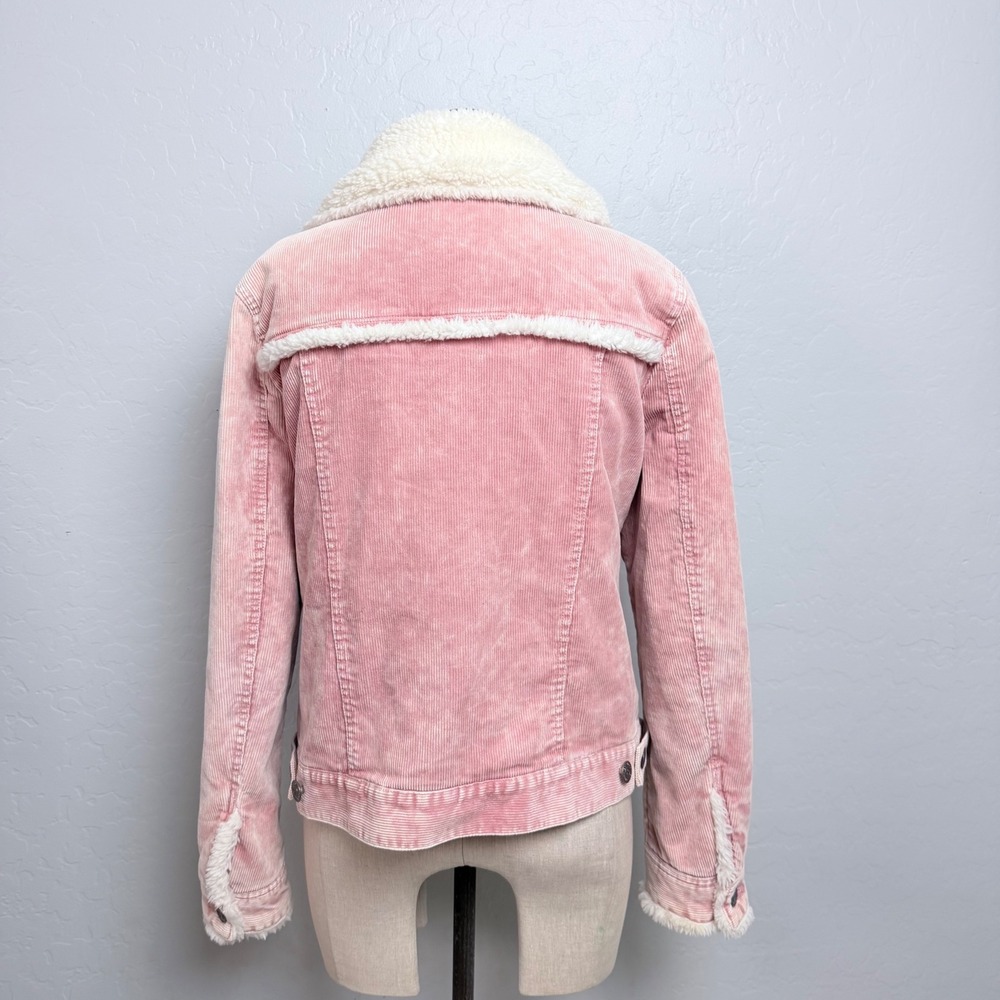 Lucky Brand Pink Corduroy Sherpa Collar Trucker Jacket Womens Medium M - Picture 3 of 11